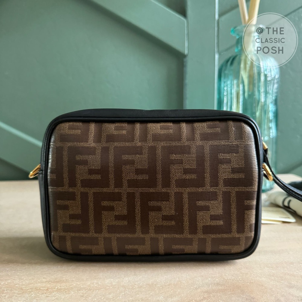 Fendi Glazed Fabric Vitello Century 1974 Stamp Black Camera Case Bag - Picture 4 of 14